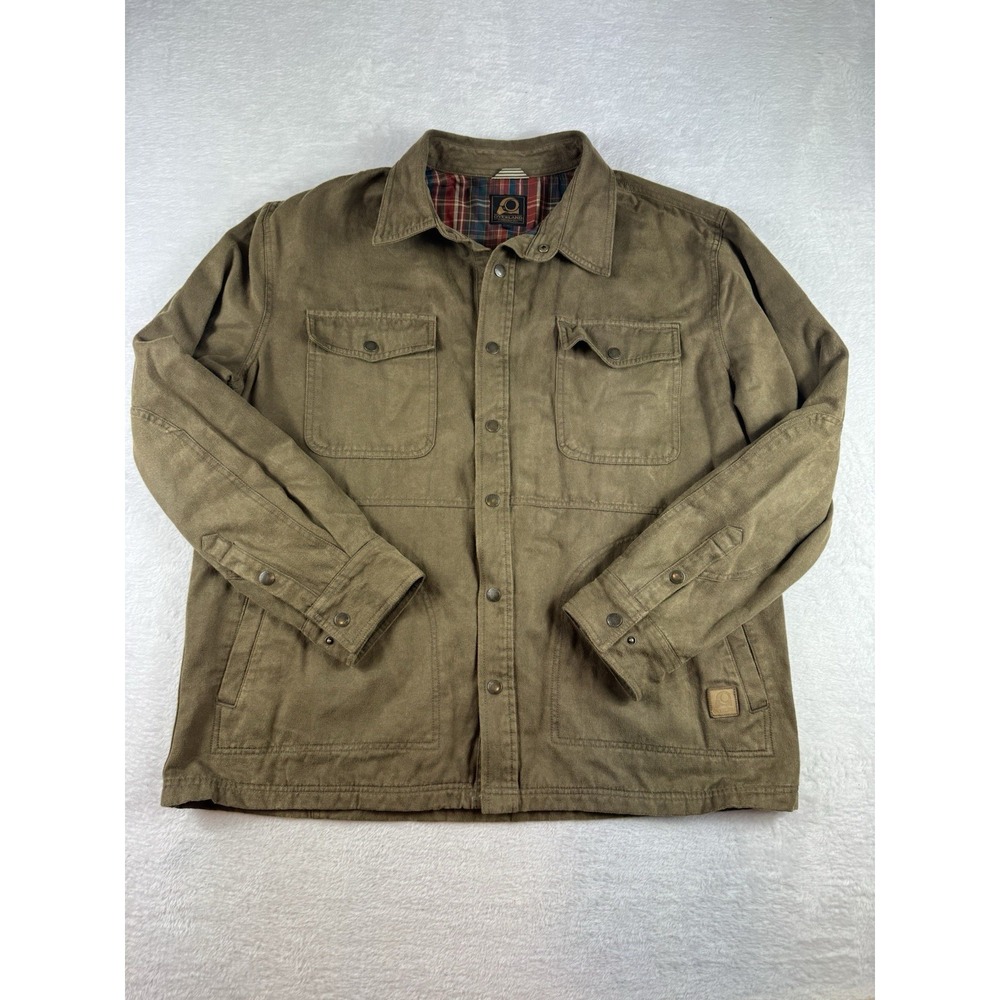 Men Overland Jacket Shacket Plaid Pocket Lined Snap Close Brown Sz xL Chore Farm